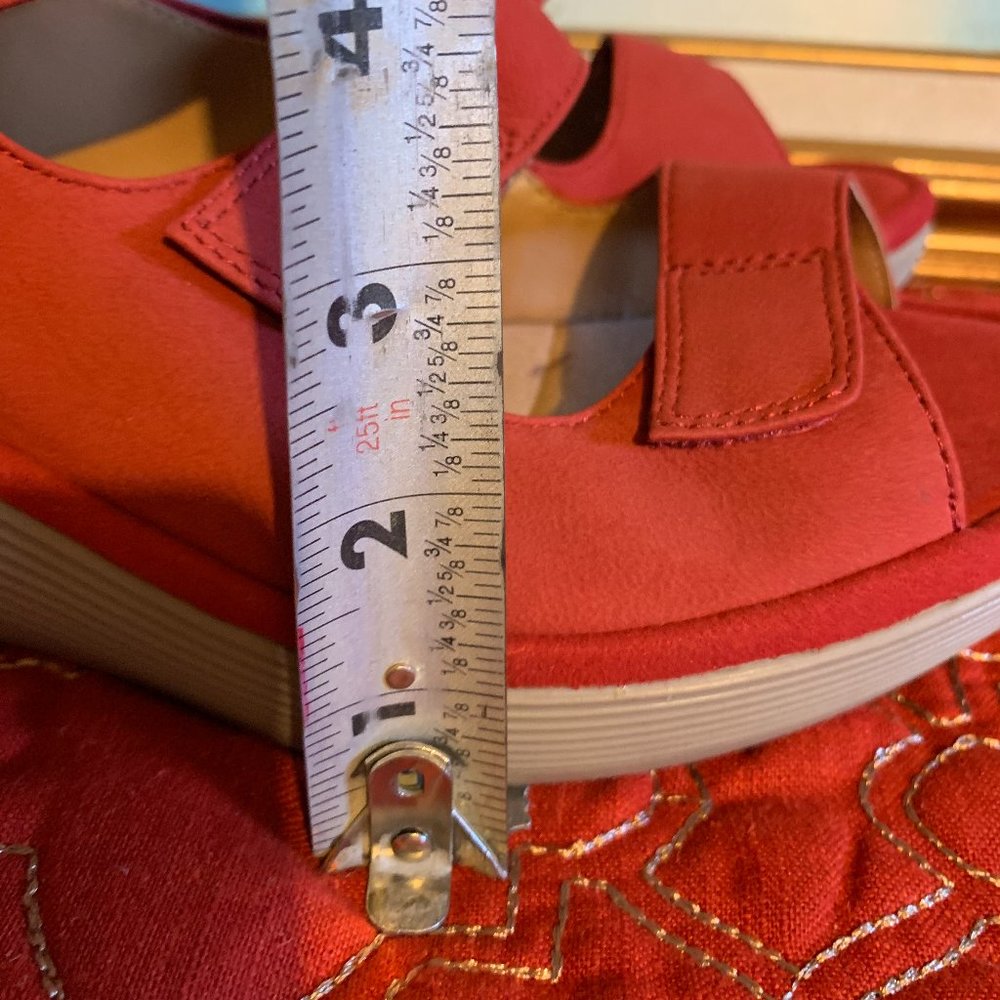 Clarks Red Suede Wedge Sandals - Picture 11 of 12